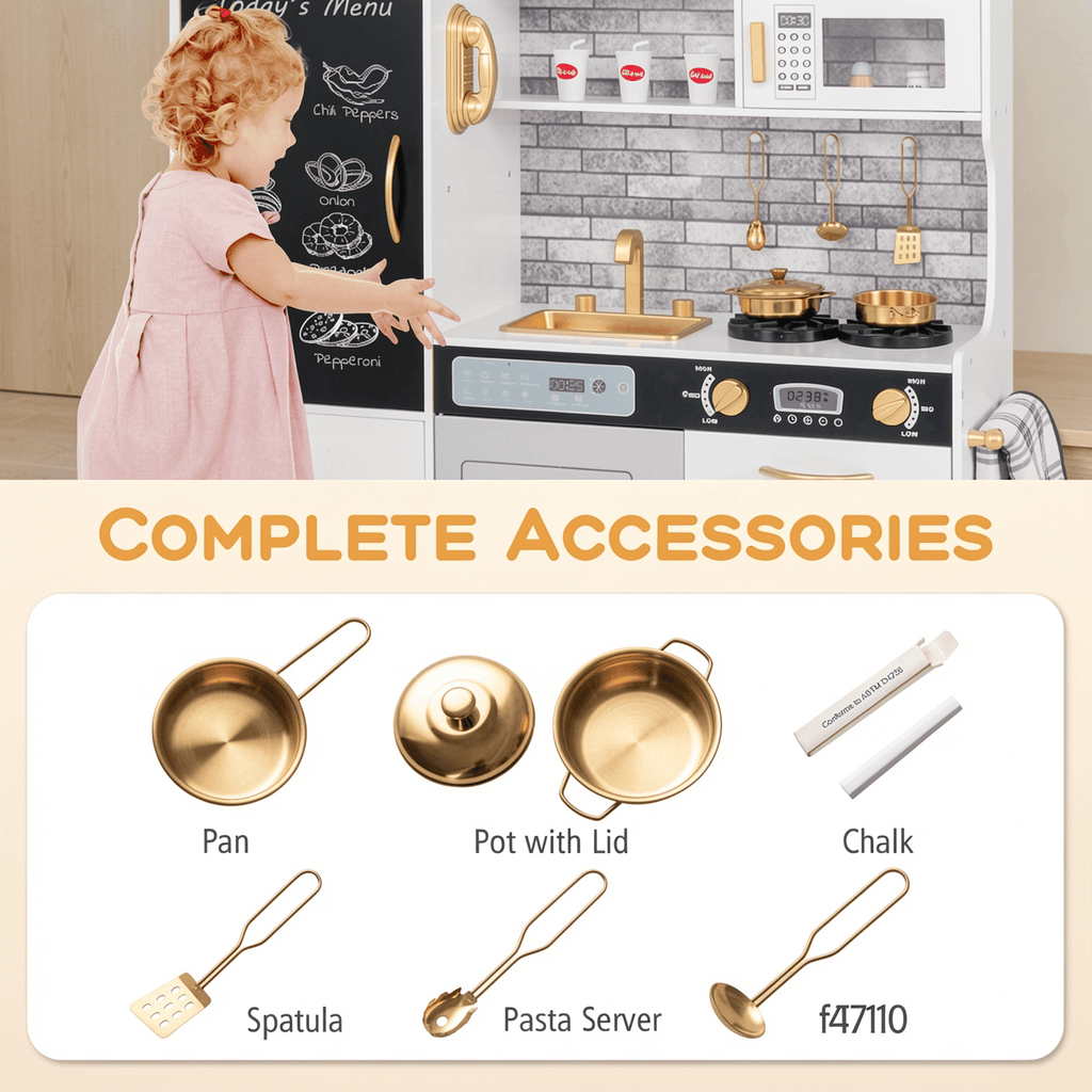 Redsmile Play Kitchen,Wooden Kids Kitchen Playset with Dish Washable Machine,Oven,Realistic Lights and Sounds,Pretend Play Toy Kitchen Gift for Girls Boys Ages 3-10,White