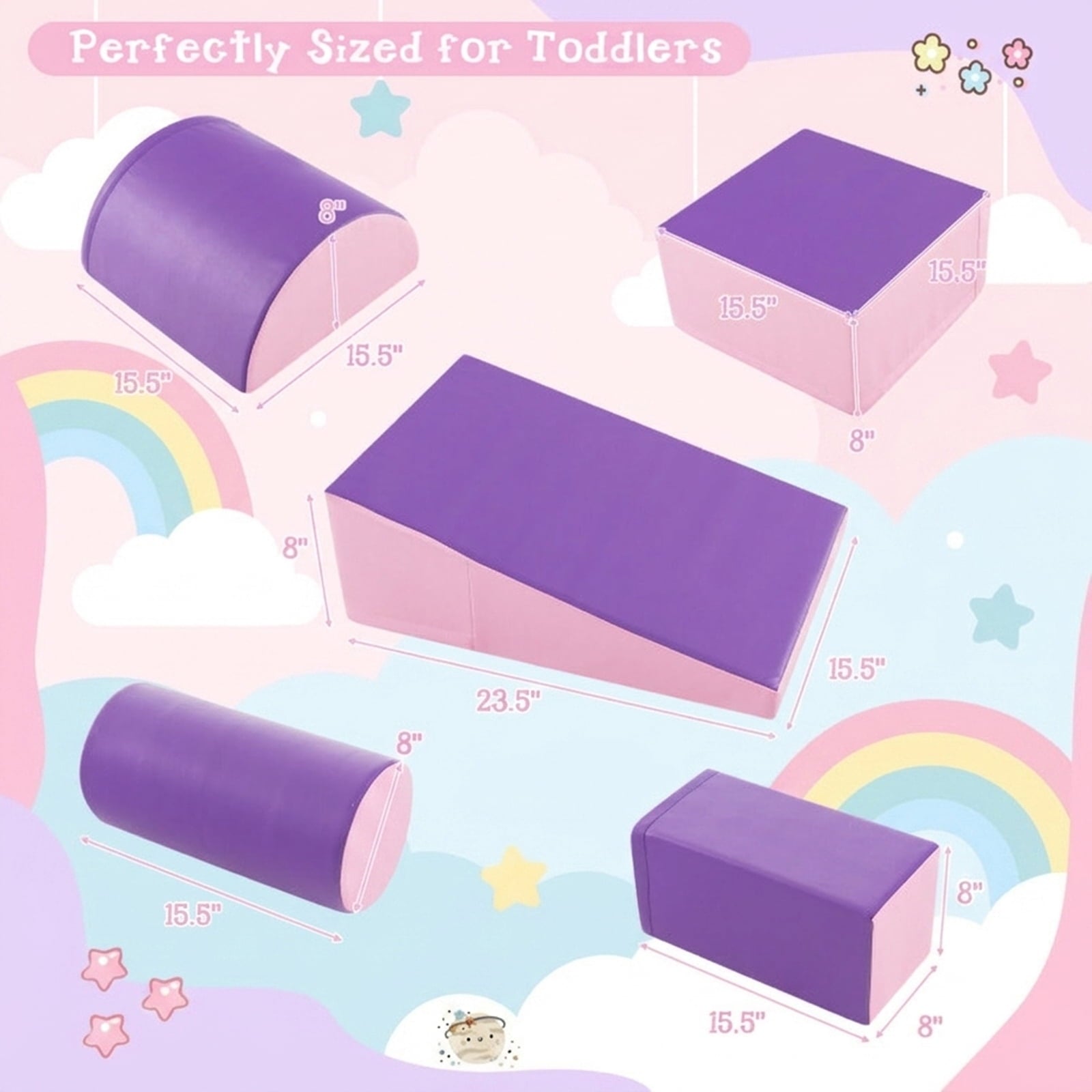 Redsmile Foam Climbing Toys for Toddlers, 5-Piece Soft Climb and Crawl Activity Playset for Babies, Indoor Toddler Play Gym, Purple