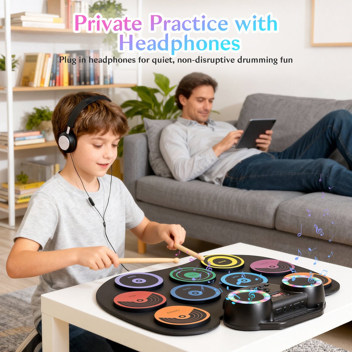 Redsmile Electronic Drum Set Kit with 9 Pads and Bluetooth Dual Speakers for Kids and Adults,Portable Practice Kit for Beginners