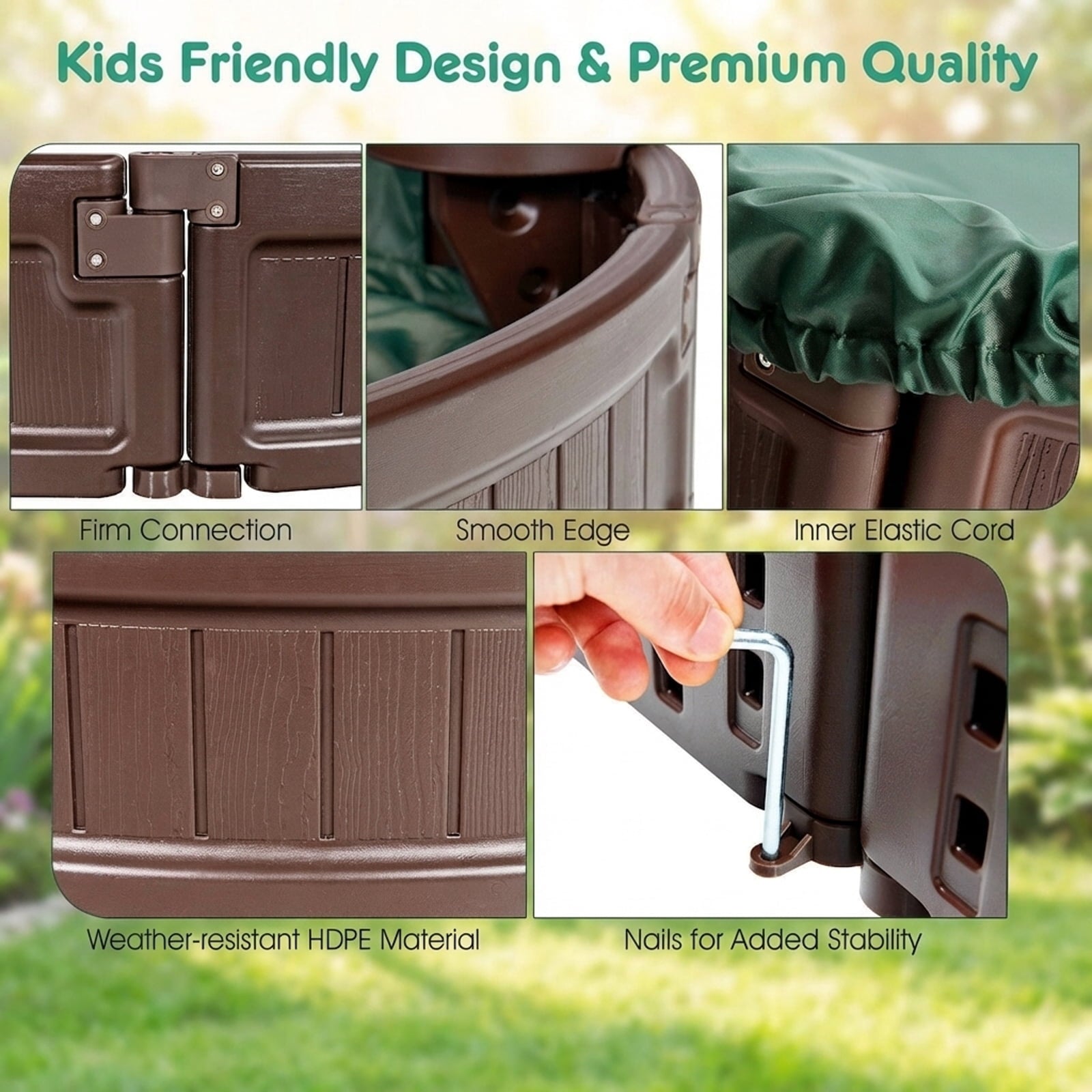 Redsmile Sandbox with Built-in Corner Seat and Cover - Brown - Outdoor Play - Garden Toy - Backyard Fun