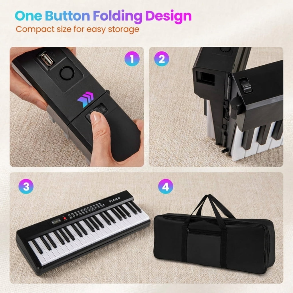 Redsmile 88 Key Foldable Digital Piano Keyboard with Wireless MIDI Dual Speakers and 1000 Rhythms for Beginners, Black