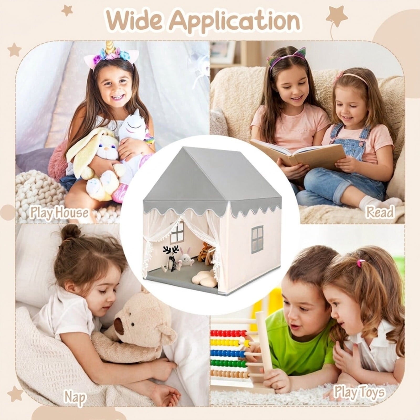 Redsmile Kids Large Play Castle Fairy Tent with Mat, Beige