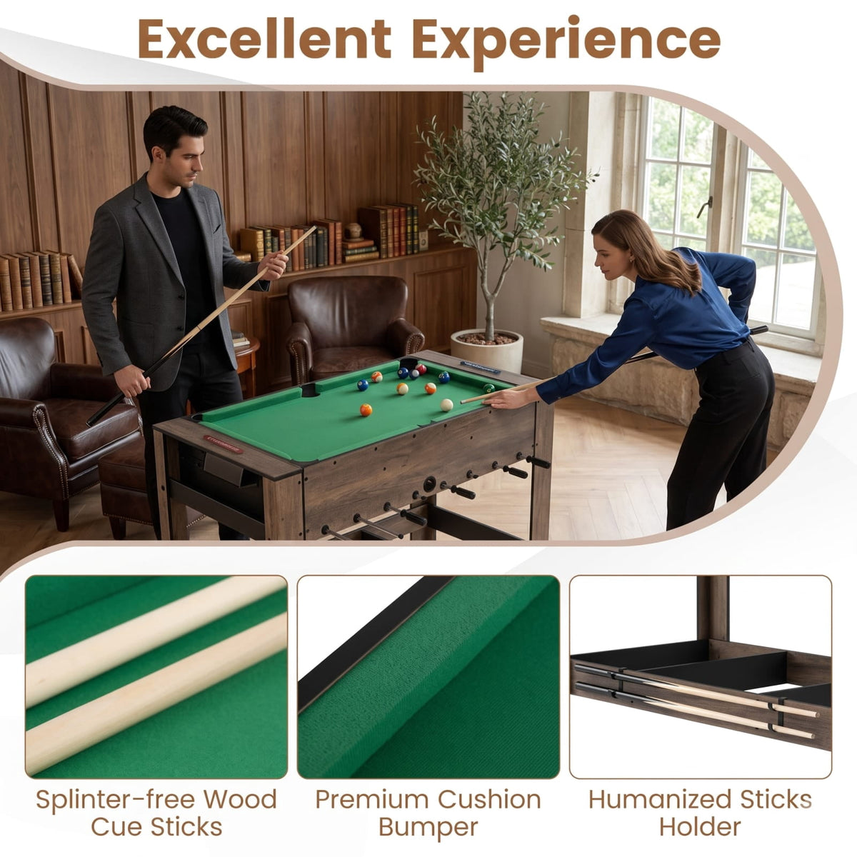Redsmile 2-in-1 Swivel Foosball and Pool Combo Game Table for Game Room Family Fun Indoor Play Natural