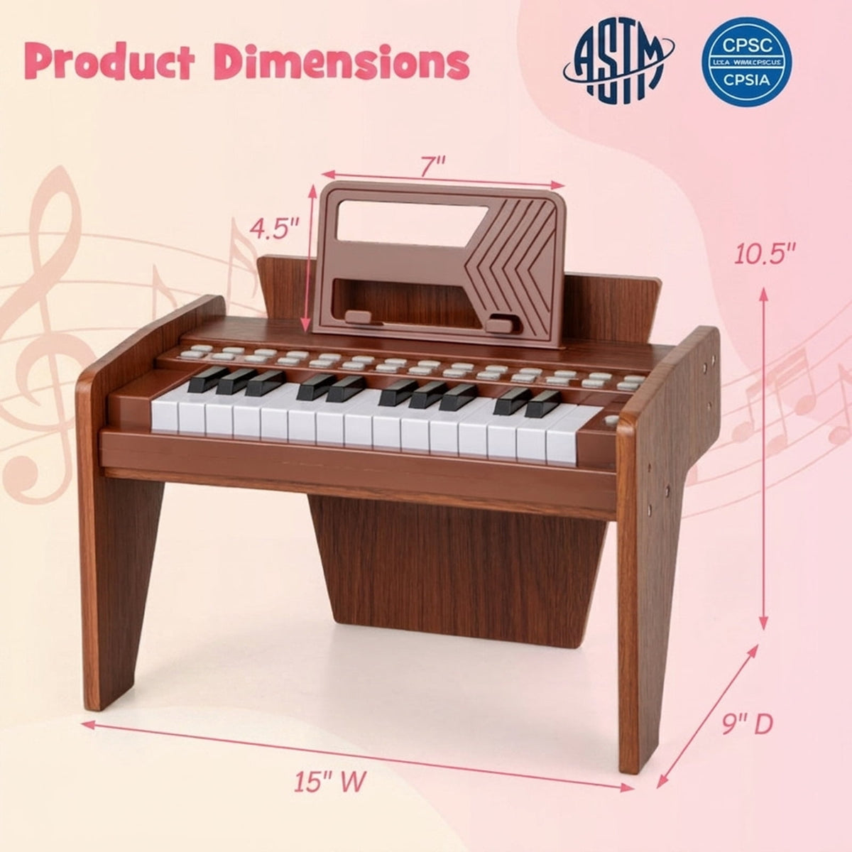 Redsmile 25 Key Kids Piano Keyboard with Record Playback and Adjustable Speed for Beginners Ages 3 and Up, Brown