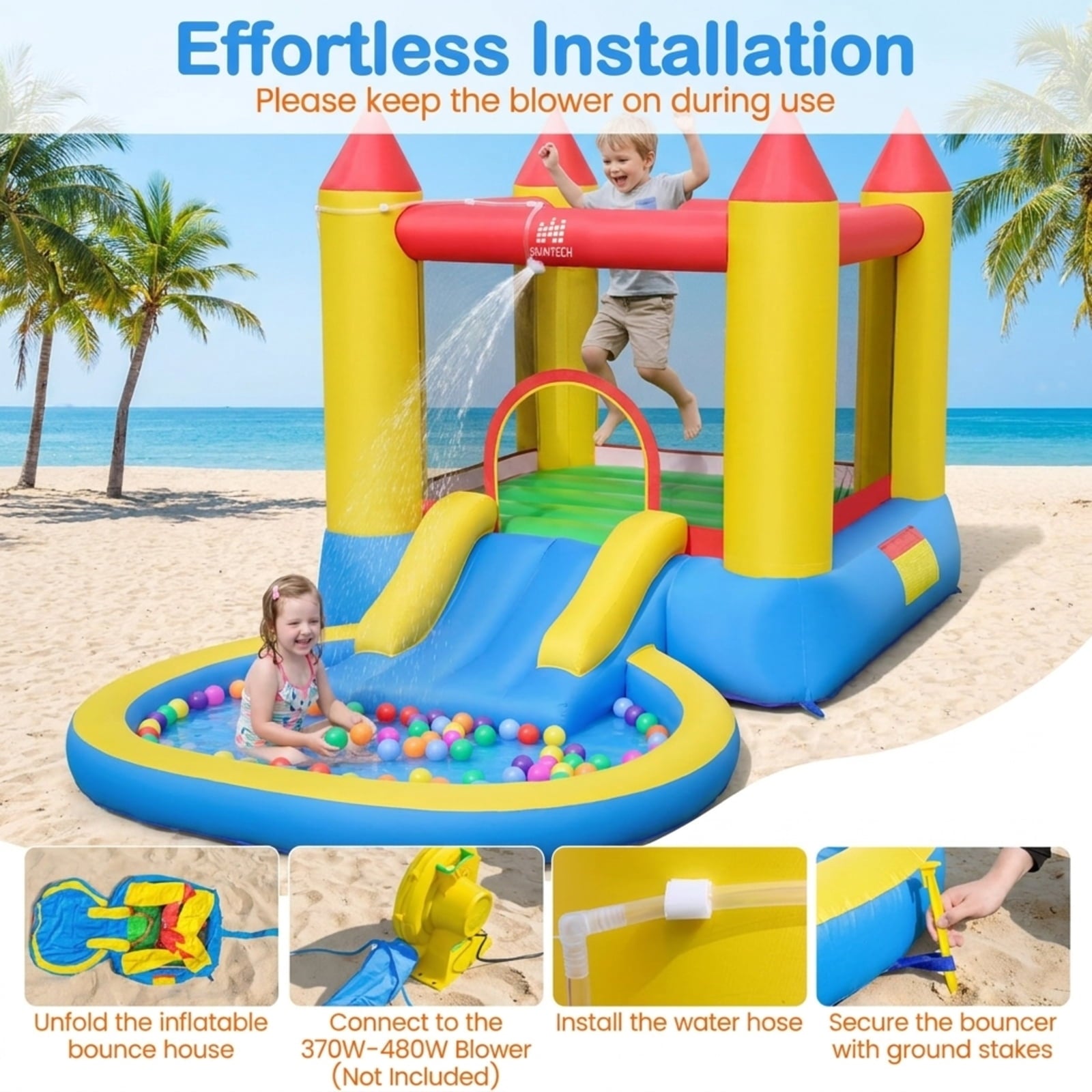 Redsmile Kids Inflatable Bounce House Castle with Balls Pool and Bag, Multicolor