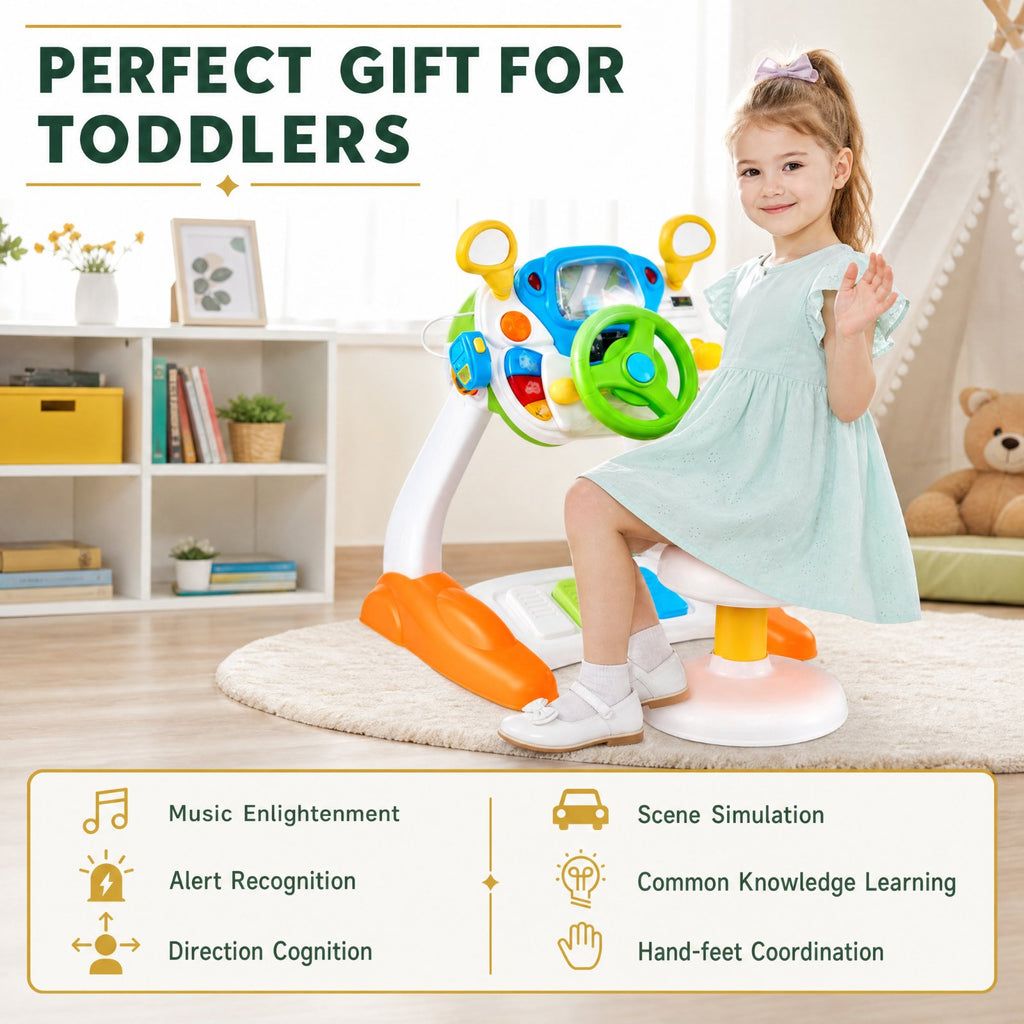 Redsmile Kids Steering Wheel Pretend Play Toy with Lights and Sounds for Toddler Boys Girls