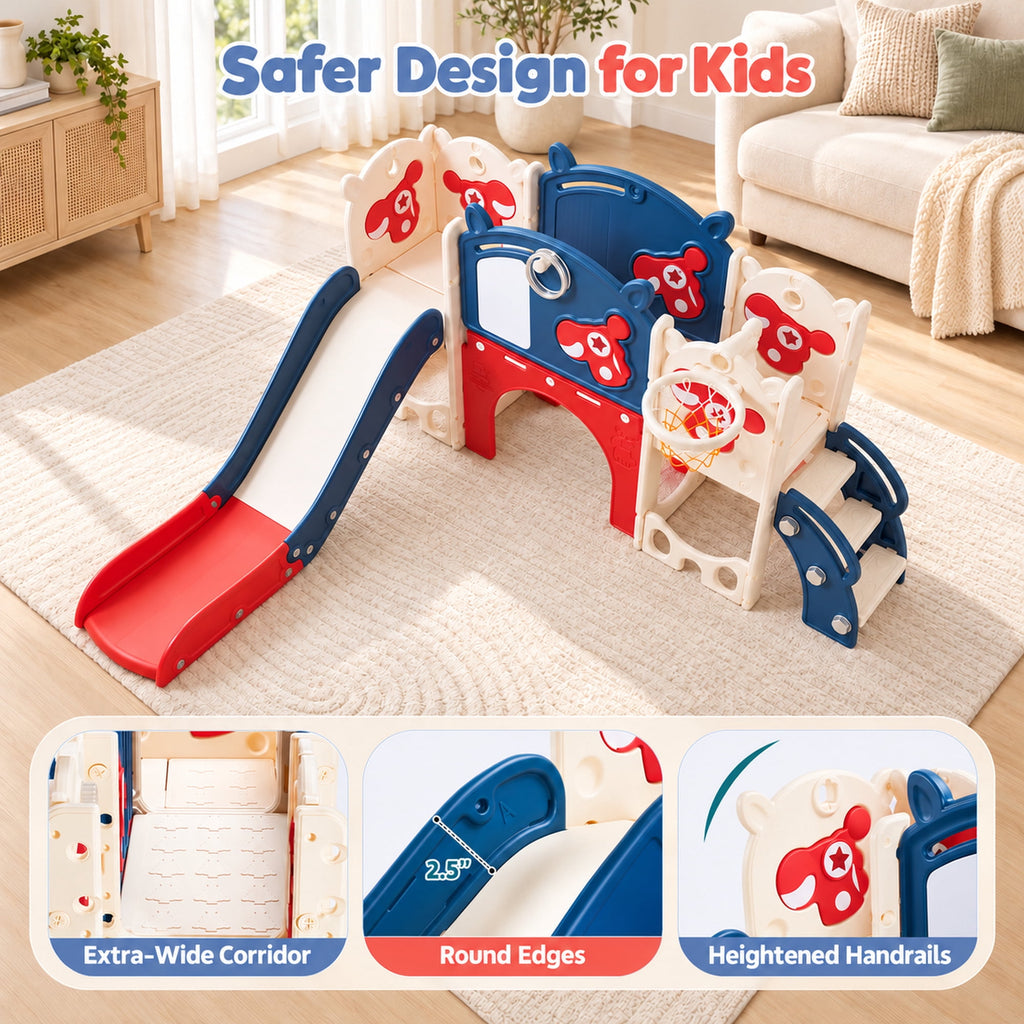 Redsmile 11-in-1 Toddler Slide and Climber Indoor Playground with Tunnel, Basketball Hoop, Drawing Board and Ring Toss, Outdoor Kids Playset Activity Center with Storage for Boys and Girls