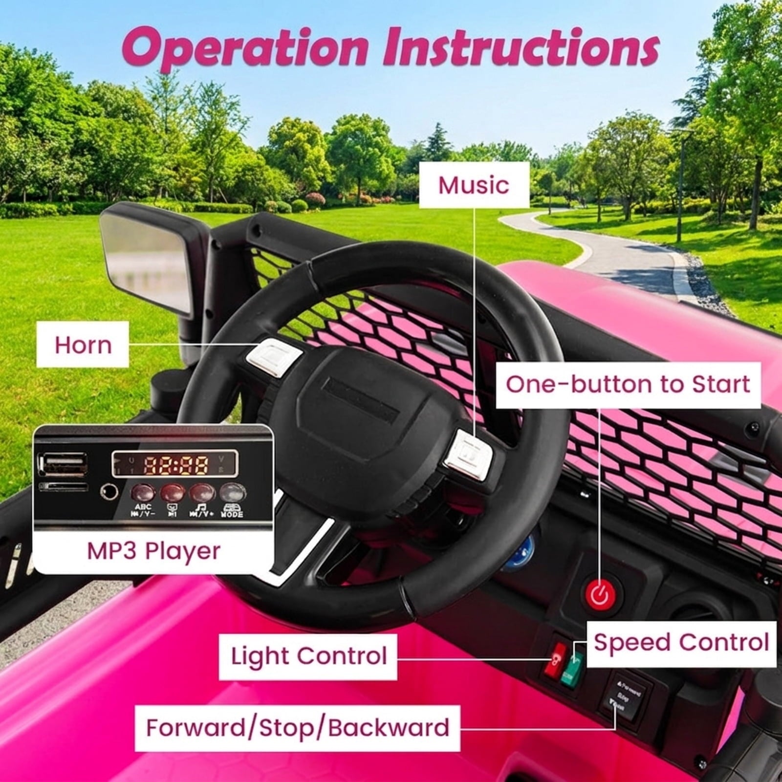 Redsmile 12V Kids Ride On Truck with Parental Remote Control, Battery Powered Electric Pickup with LED Headlights, Seat Belt, Lockable Doors, USB AUX, Spring Suspension Wheels, Pink