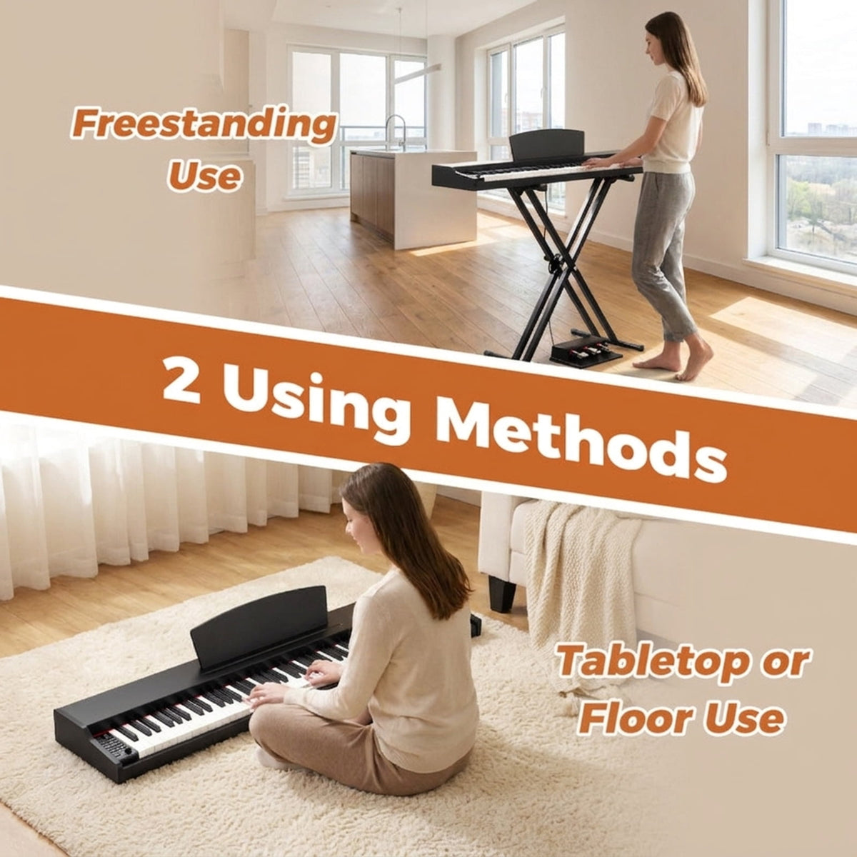 Redsmile 88-Key Electronic Keyboard Piano Set with Adjustable Stand and Dual Speakers for Beginners to Practice at Home or on a Tabletop, Black