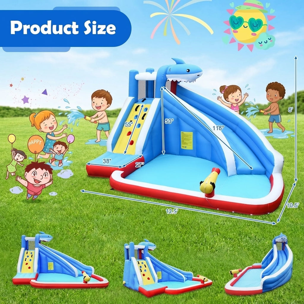Redsmile 4-in-1 Inflatable Water Slide Park with Splash Pool Climbing Wall Water Cannon for Kids Aged 4-12 Outdoor Backyard Water Play - Multicolor