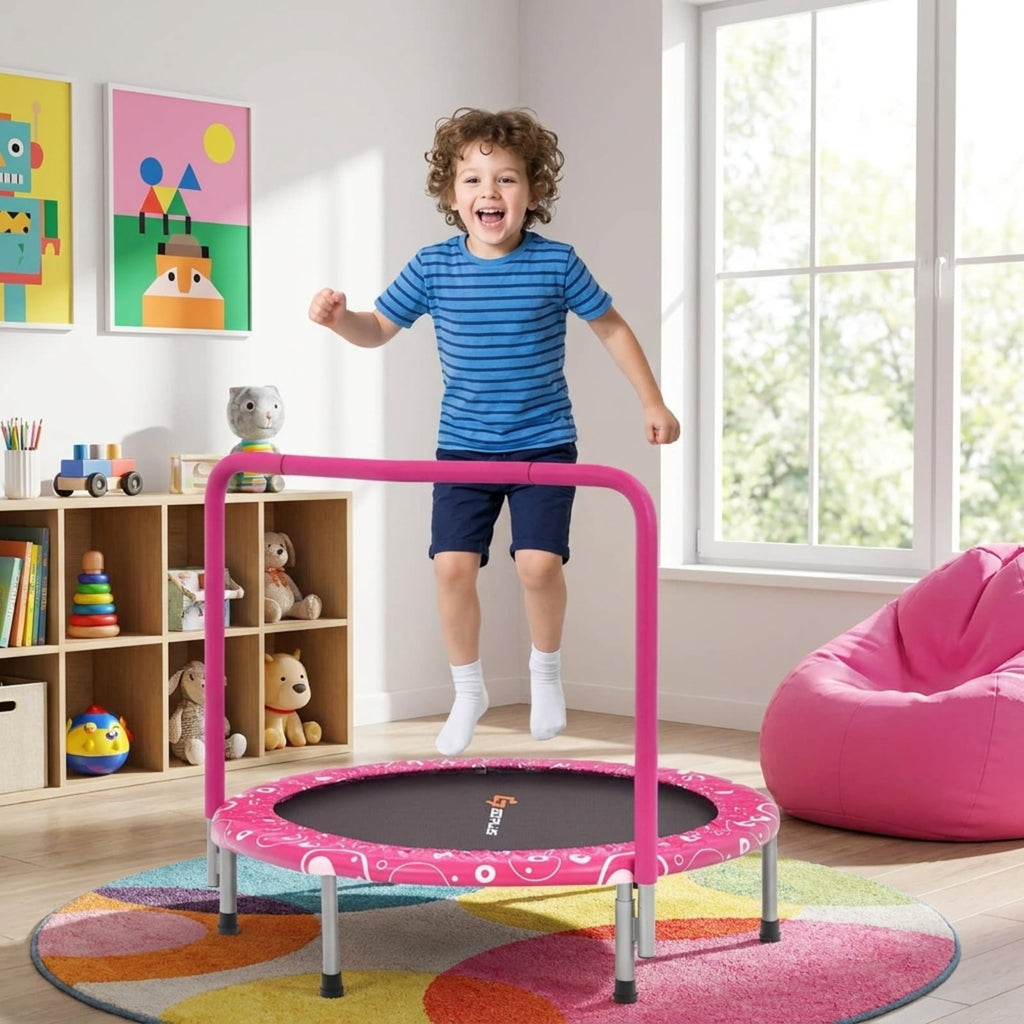 Redsmile 36 Inch Kids Trampoline Mini Rebounder with Full Covered Handrail, Pink