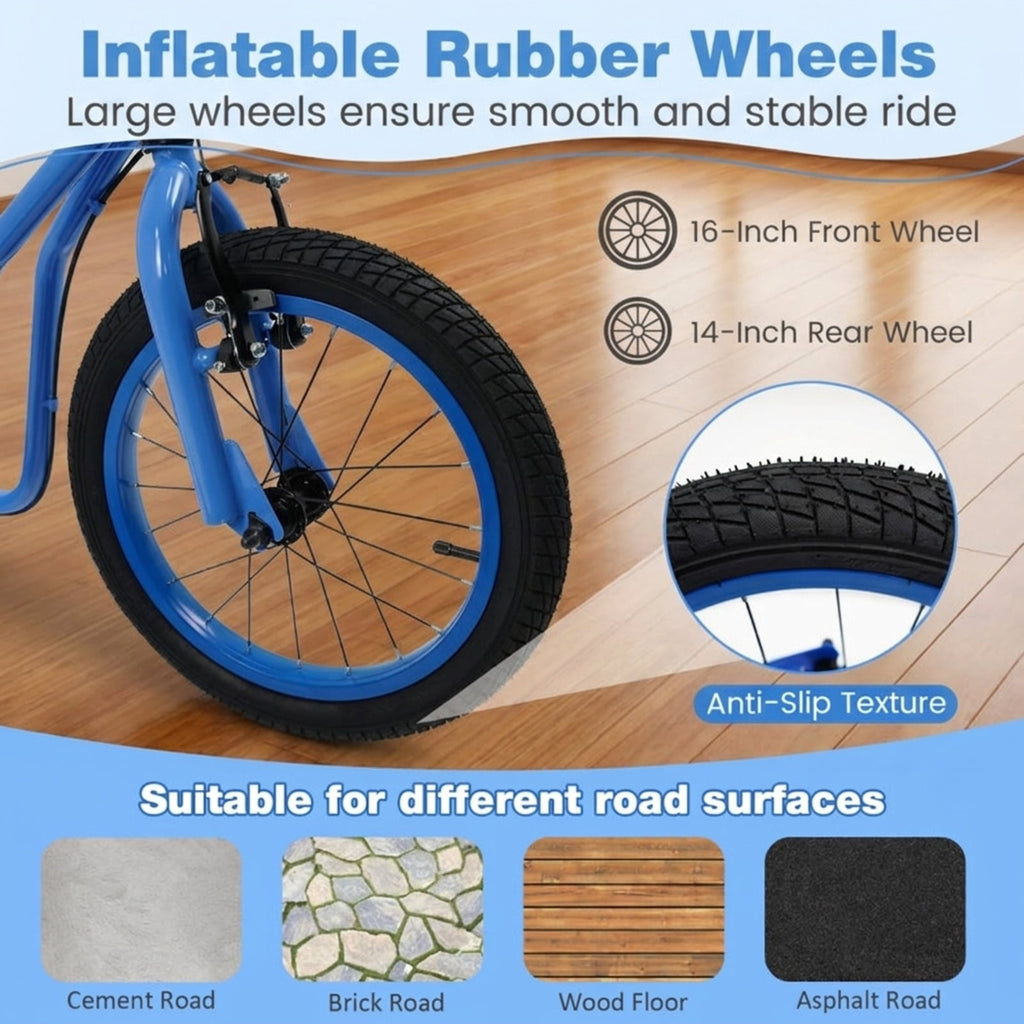 Redsmile Kids Scooter for Ages 8 and Up, Youth Scooter with 16/14 Inch Inflatable Wheels and Adjustable Handlebar, Big Wheel Scooter, Blue