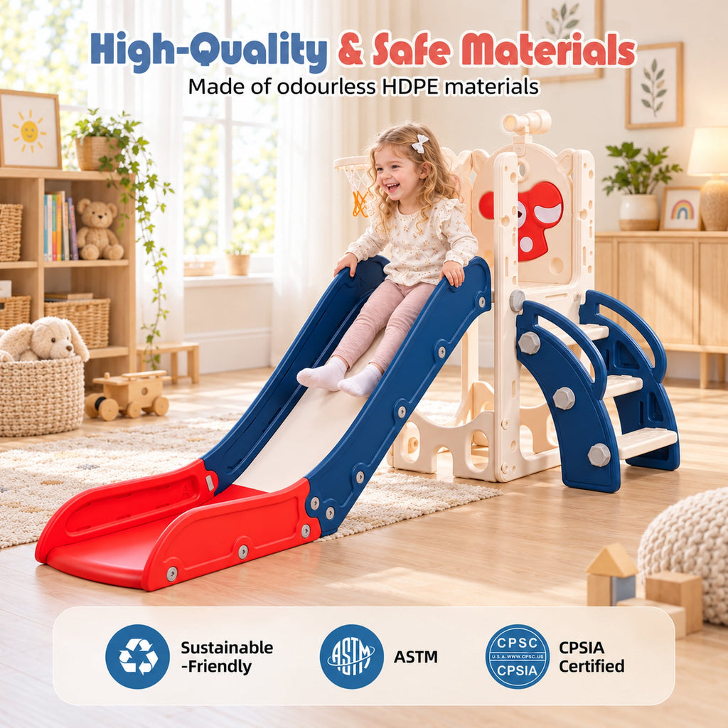 Redsmile 7-in-1 Toddler Slide and Climber Set with Basketball Hoop, Golf Set and Telescope, Foldable Indoor Outdoor Kids Slide Playset for Backyard and Playroom