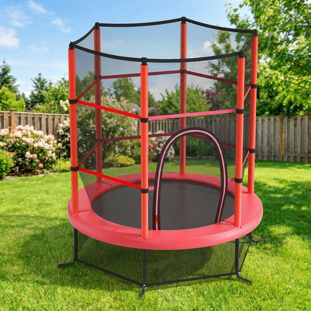 Redsmile 55 Inch Kids Recreational Trampoline Bouncing Jumping Mat with Enclosure Net - Red - Outdoor Recreation