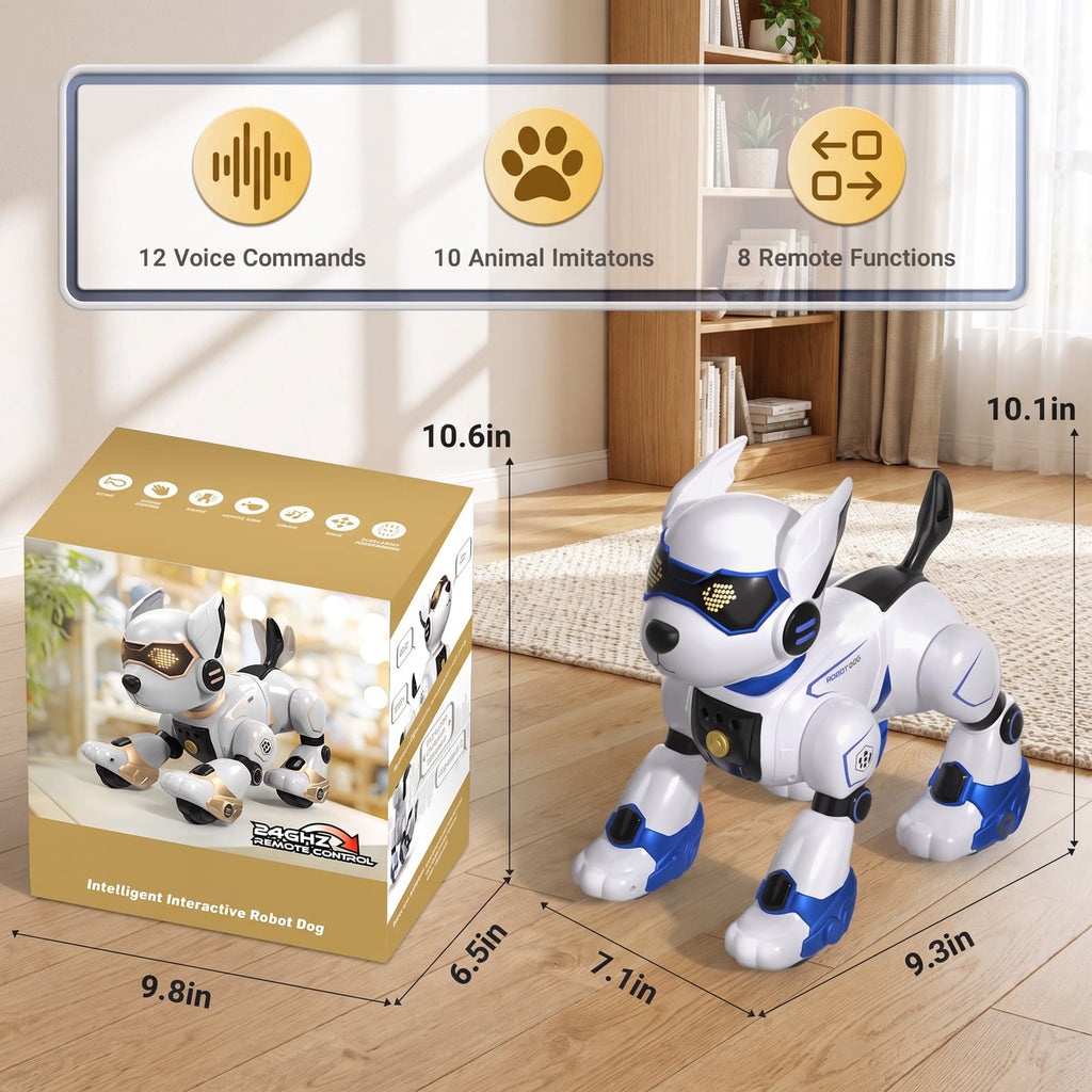 Redsmile Interactive Robot Dog Toy with Remote, Voice and Gesture Control, Singing Dancing Robotic Puppy with Wheels, Blue