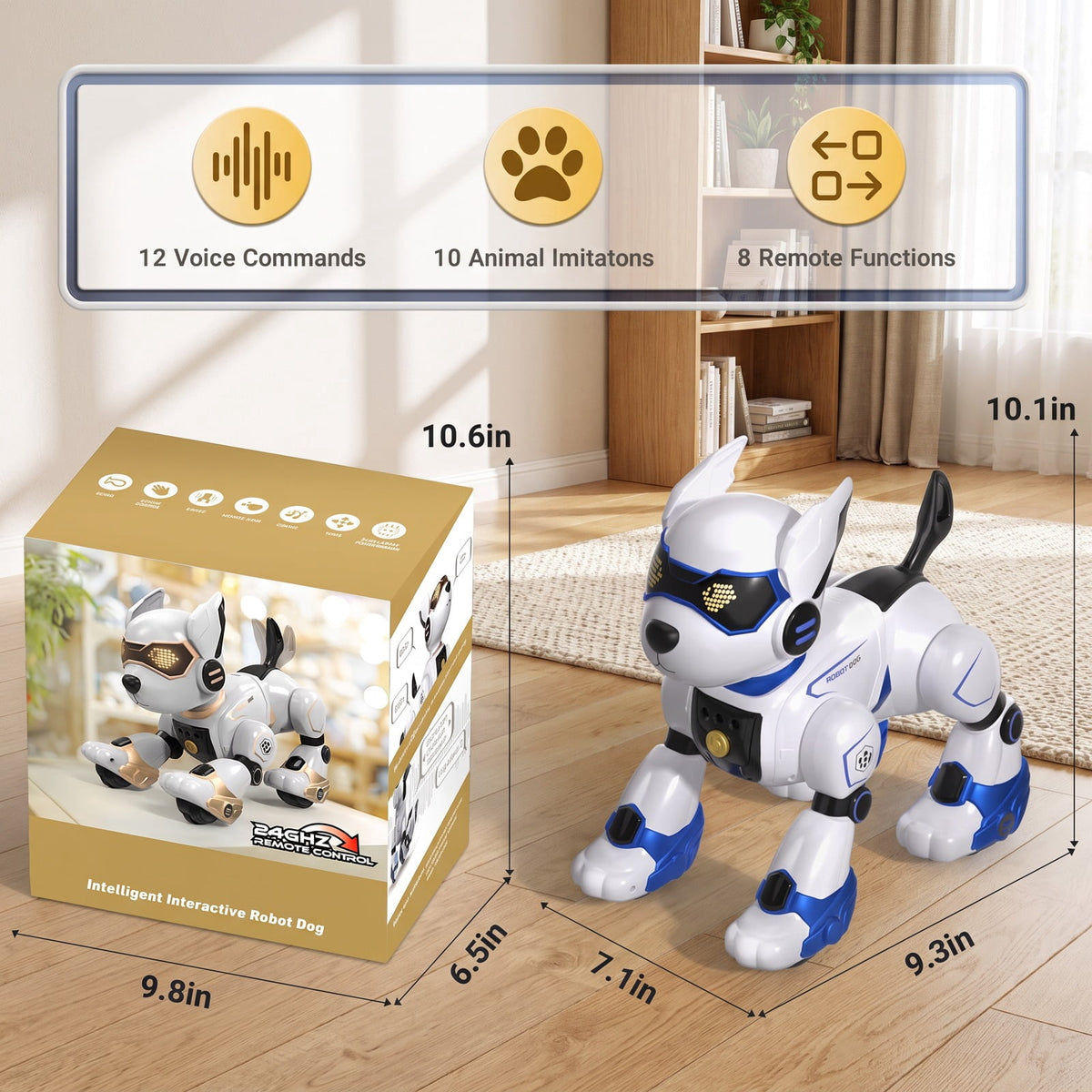 Redsmile Interactive Robot Dog Toy with Remote, Voice and Gesture Control, Singing Dancing Robotic Puppy with Wheels, Blue