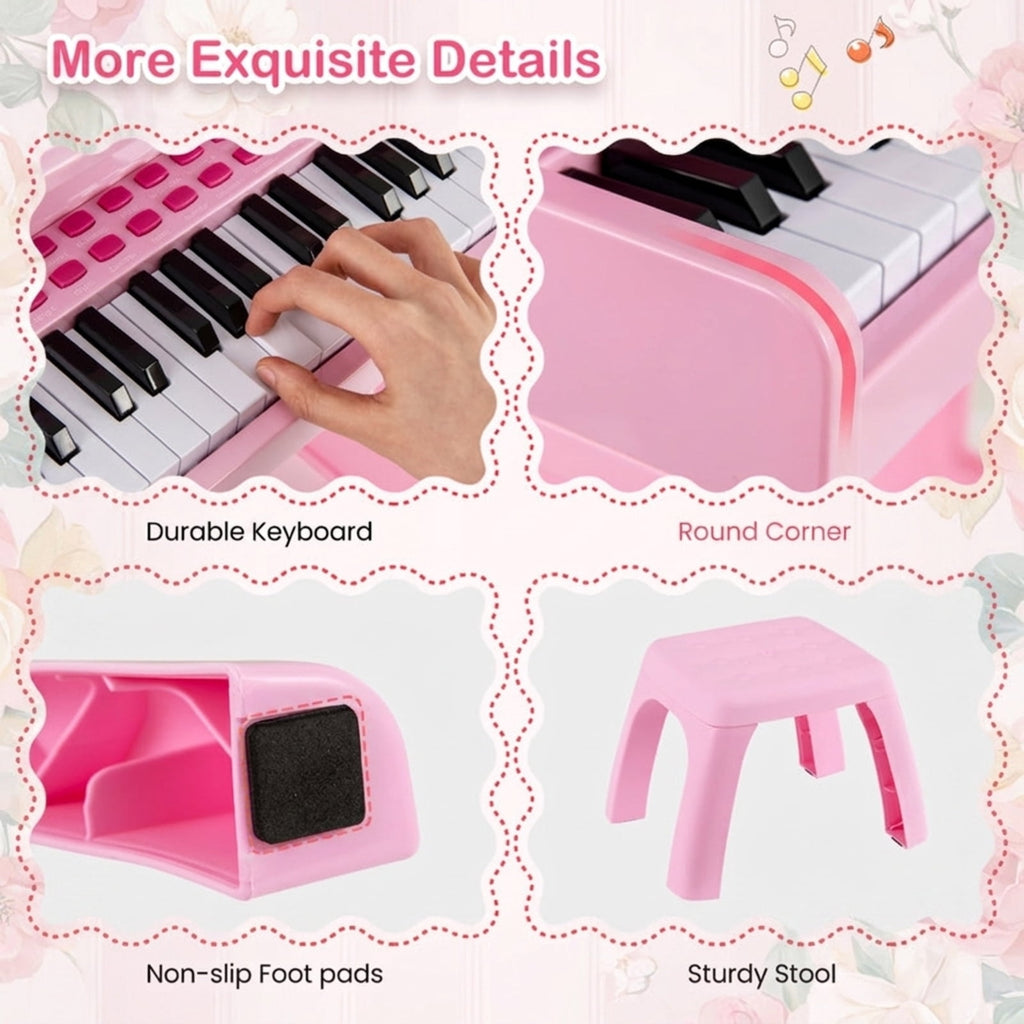 Redsmile 37-Key Kids Piano Keyboard with Microphone and Stool for Toddlers and Beginners Ages 3 and Up, Pink