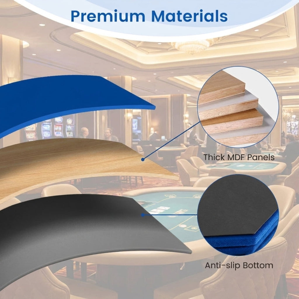 Redsmile 48 Inch 8-Player Foldable Poker Table Top with Carrying Bag, Portable Round Card Game Table Topper with 8 Cup Holders and Chip Trays for Texas Holdem Home Party, Blue
