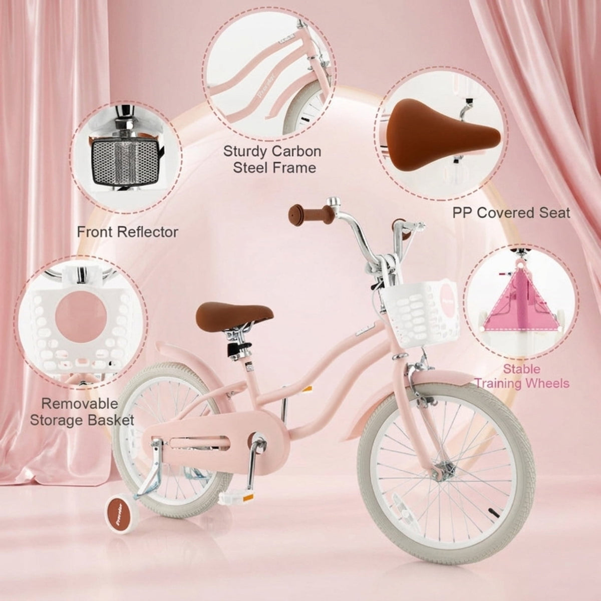 Redsmile Kids Bike 12 Inch with Training Wheels for Boys Girls Ages 3-4 Years, Toddler Bicycle with Adjustable Seat and Carbon Steel Frame, 99 lb Capacity Beginner Bike, Pink