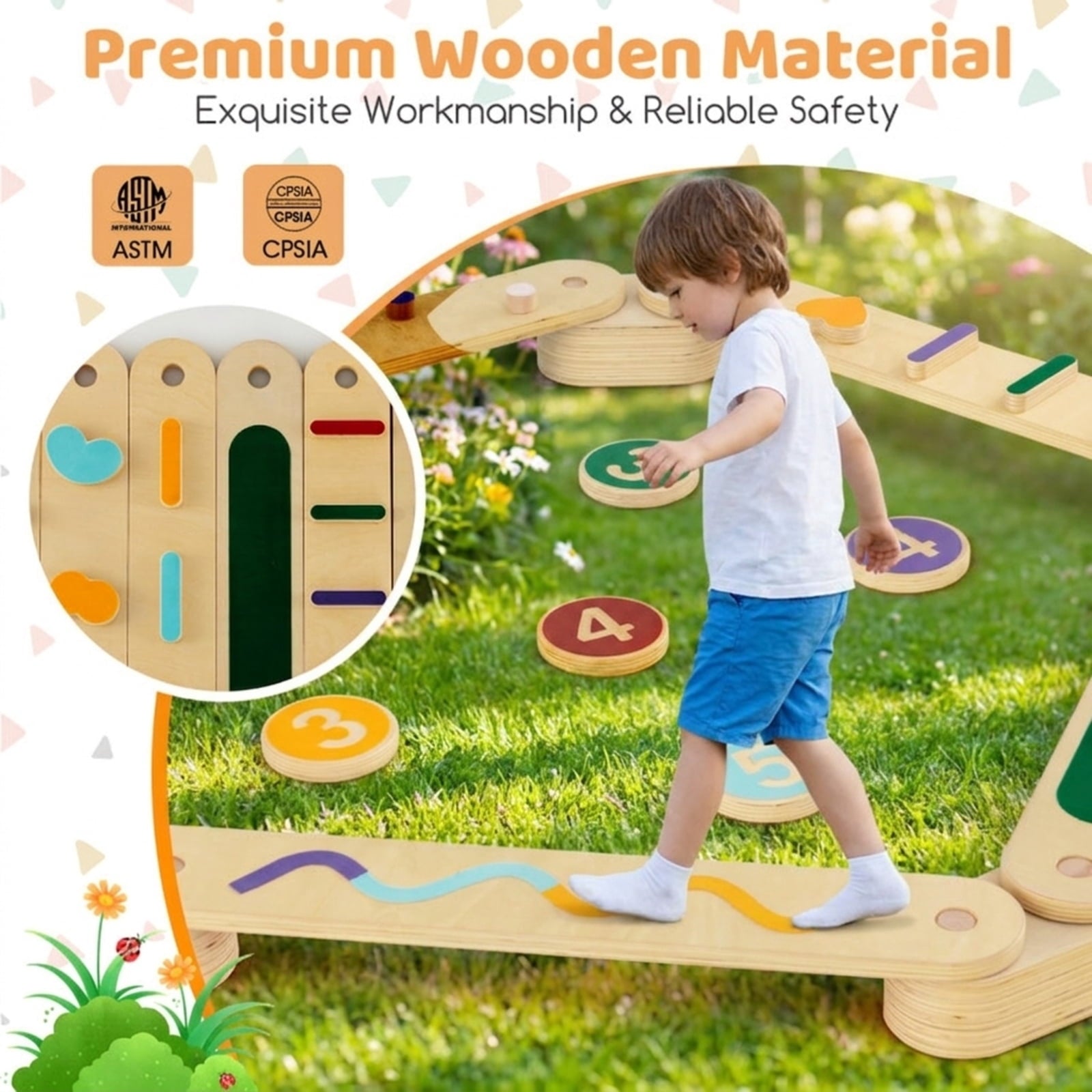 Redsmile Kids Balance Beam Set, Wooden Balance Boards with Stepping Stones, Toddler Balance and Coordination Toy, Multicolor