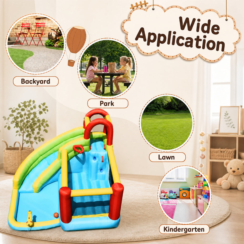 Redsmile 6-in-1 Inflatable Bounce House with 550W Blower, Backyard Water Slide with Climbing Wall, Basketball Hoop and Splash Pool for Kids, Wet Dry Outdoor Fun for Boys Girls