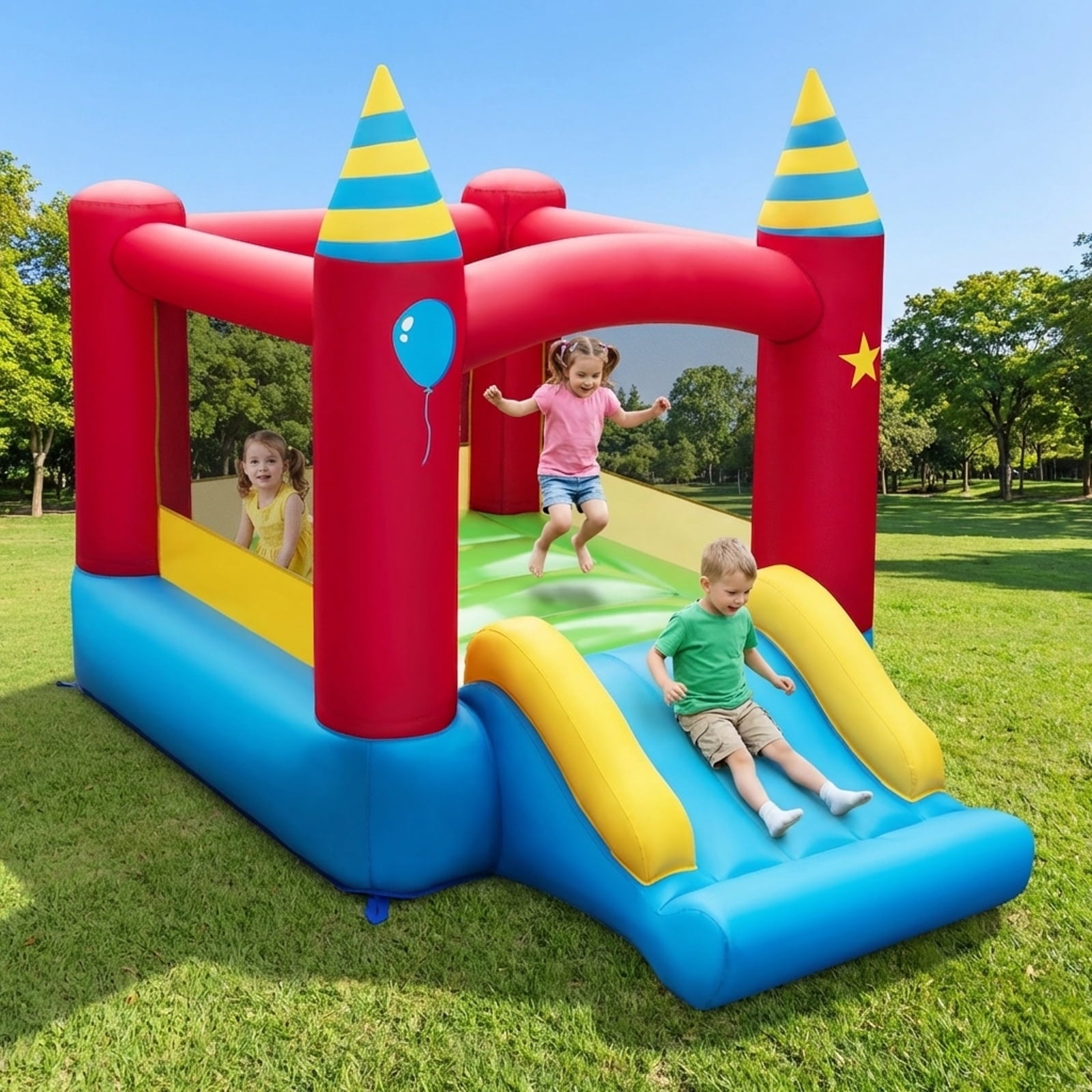 Redsmile Inflatable Kids Bounce Castle with 480W Blower - Multicolor - Kids Birthday Party - Backyard Fun