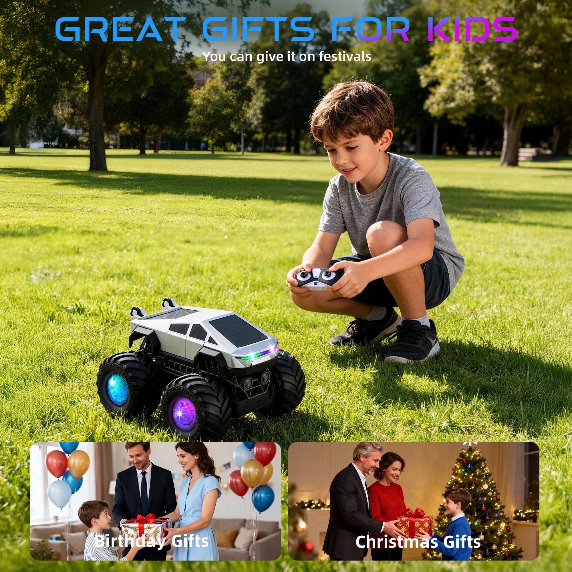 Redsmile Remote Control Car,2.4GHz Amphibious RC Cars,1:18 Waterproof Cyber Truck with LED Lights,360¡ã Rotatable Monster Truck Toys