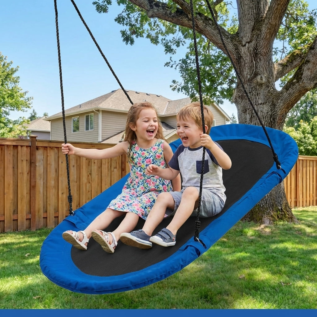 Redsmile 60 Inch Saucer Surf Outdoor Adjustable Swing Set-Blue+Black Blue - Outdoor Backyard Tree Swing for Kids and Adults