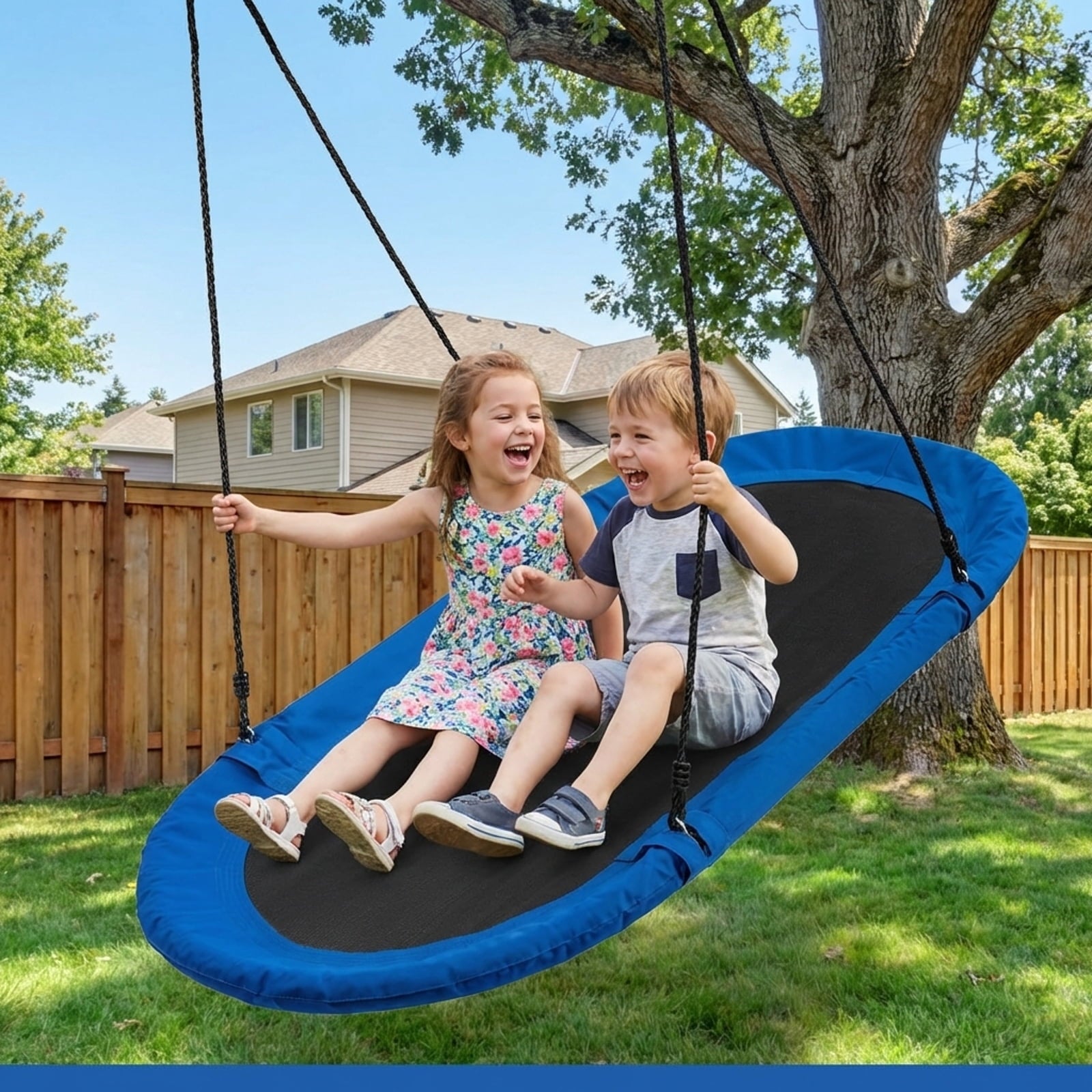 Redsmile 60 Inch Saucer Surf Outdoor Adjustable Swing Set-Blue+Black Blue - Outdoor Backyard Tree Swing for Kids and Adults