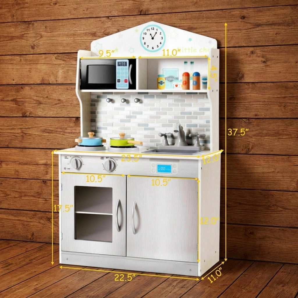 Redsmile Wooden Play Kitchen for Kids, Pretend Cooking Playset with Cookware Accessories, Toddler Kitchen Toy, Beige