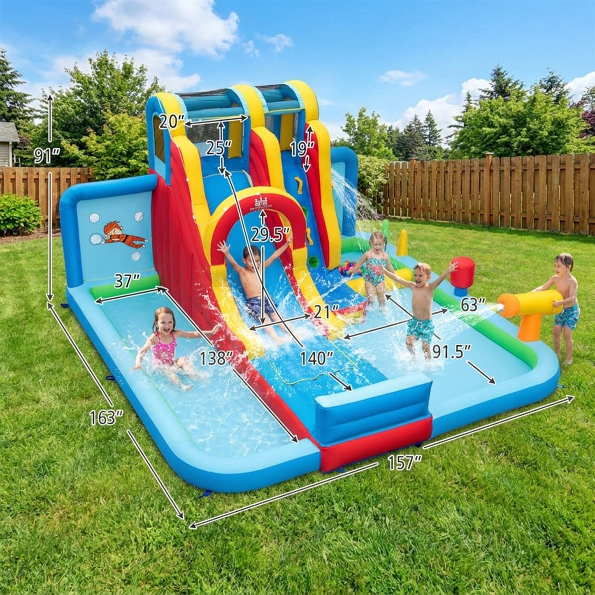 Redsmile Inflatable Water Slide Water Park with Long Slide, Splash Pools and Ball Pit, Backyard Water Slide Bounce House for Kids Ages 3+, 900D Oxford Outdoor Fun (Without Blower)