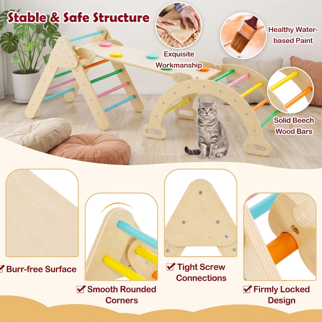 Redsmile 5-in-1 Wooden Kids Climber Toys with Triangle Arch Ramp for Kids Toddlers, Indoor Outdoor Playset for Boys and Girls 1+ Years Old, Multicolor
