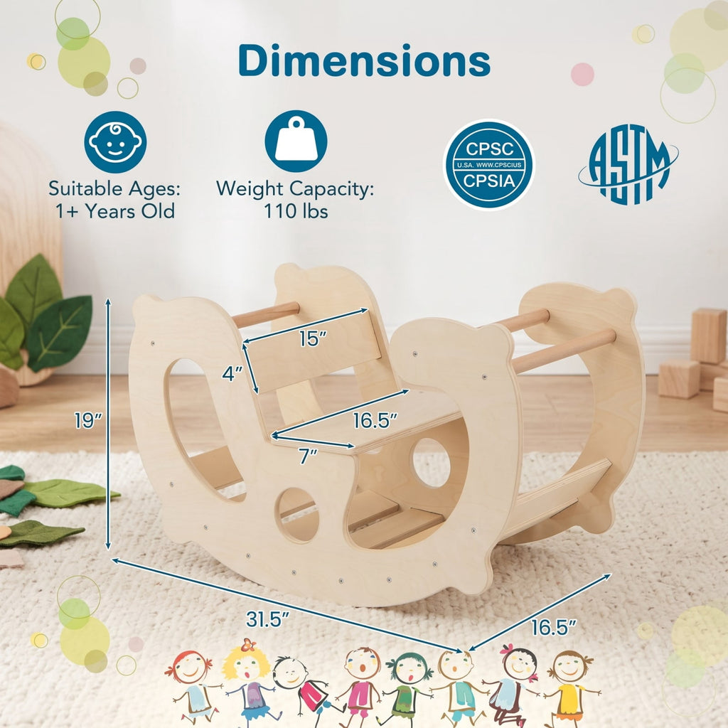 Redsmile 2-in-1 Rocking Horse Arch for Kids Montessori Climbing Toys with Arch Climber for Kids 1+ Years Old, Natural