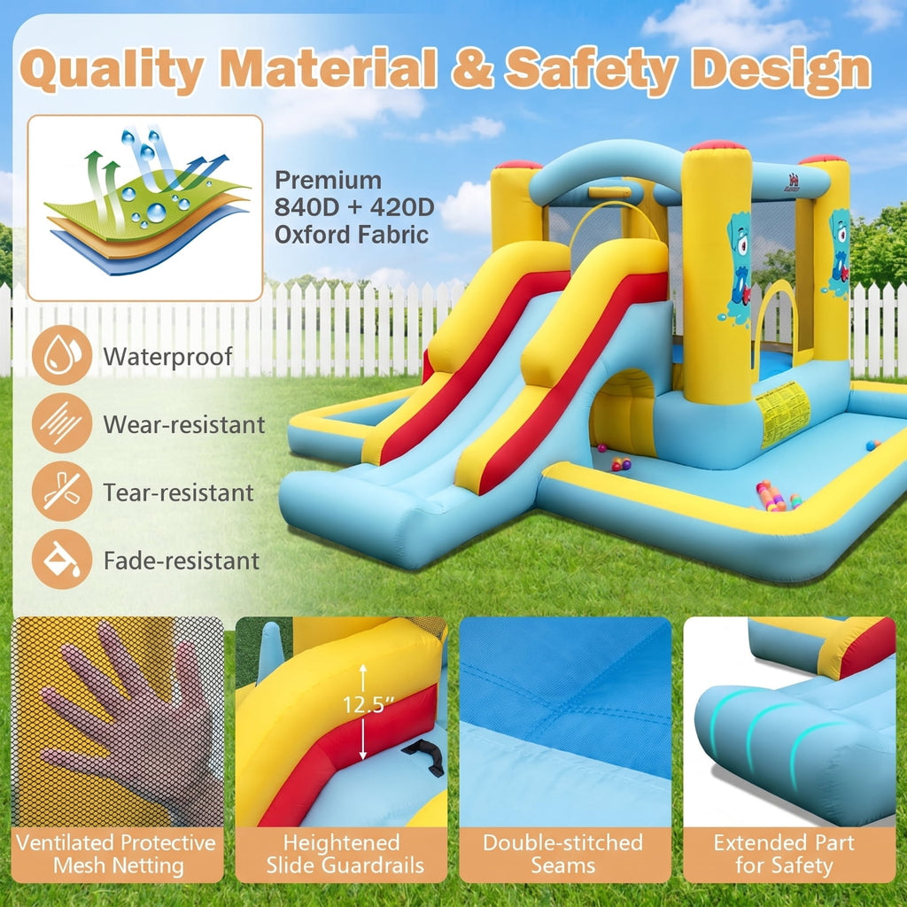 Redsmile Inflatable Bounce House 7-in-1 Bouncy Castle with Slide and Tunnel without Blower