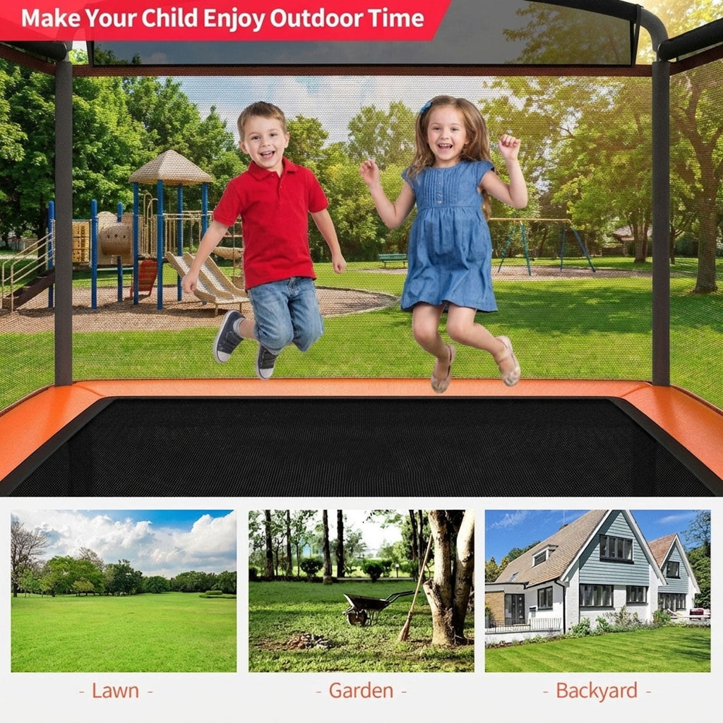 Redsmile 6 Feet Kids Entertaining Trampoline with Swing Safety Fence Orange - Kids Trampoline with Safety Enclosure Net Swing Outdoor Backyard Play Equipment