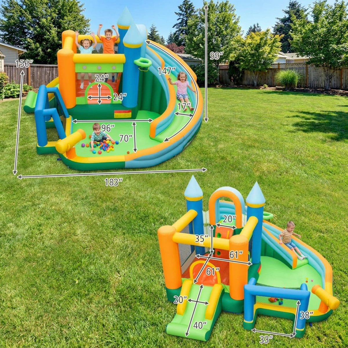 Redsmile Inflatable Water Slide Bounce House with Dual Slides and Splash Pool, Backyard Water Slide with Basketball Rim, Soccer Goal and Ball Pit for Kids Ages 3-10 (Without Blower)