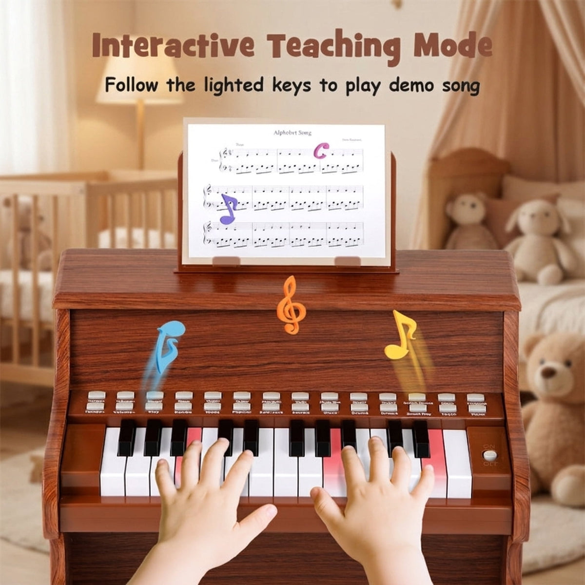 Redsmile 25-Key Kids Piano Keyboard with Adjustable Speed and Record Function for Kids Age 3 and Up to Learn Their First Songs, Brown