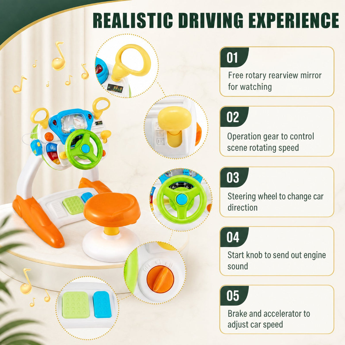 Redsmile Kids Steering Wheel Pretend Play Toy with Lights and Sounds for Toddler Boys Girls