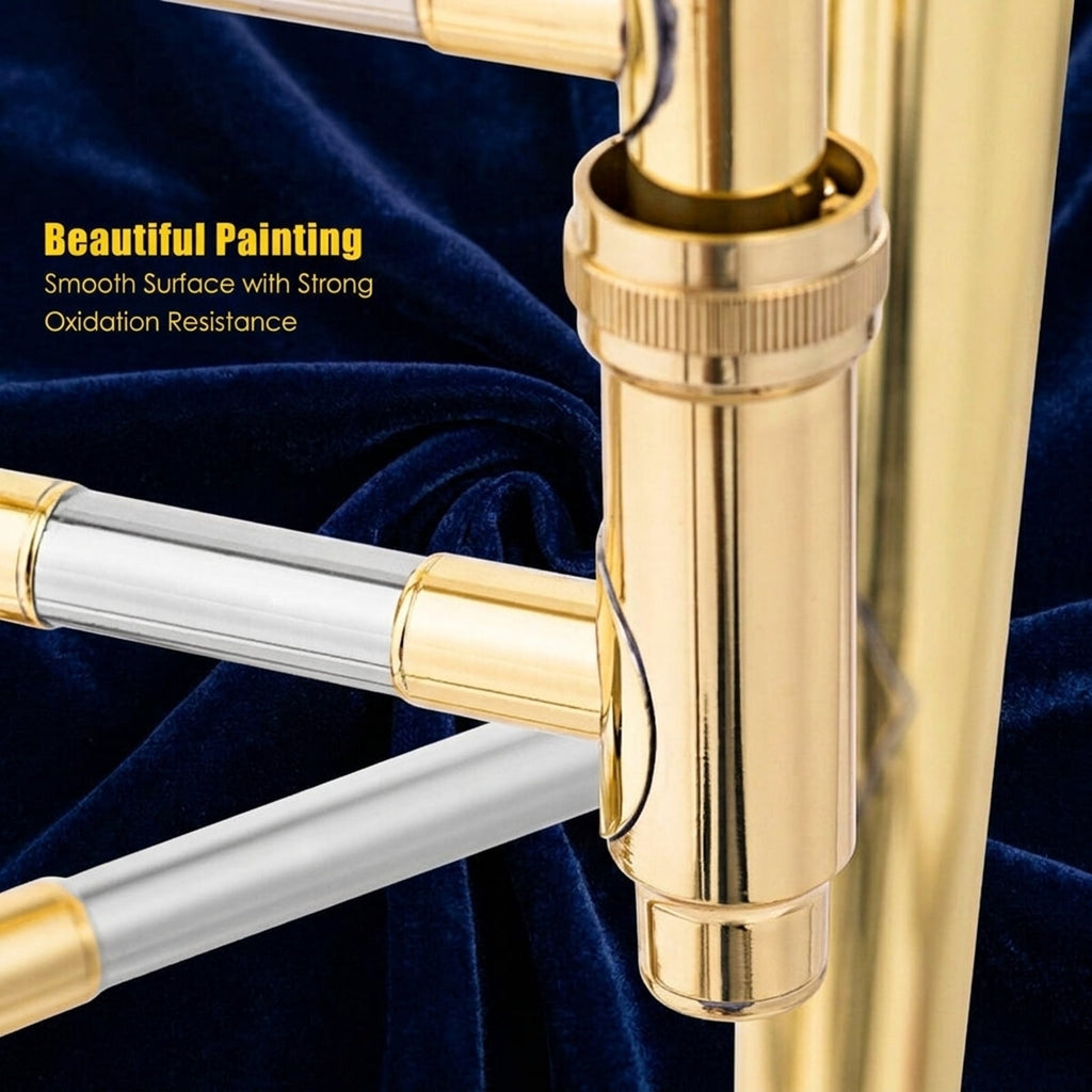 Redsmile B-Flat Tenor Trombone Beginner Set with Brass Body and Standard Mouthpiece and Padded Carrying Case for Students, Gold
